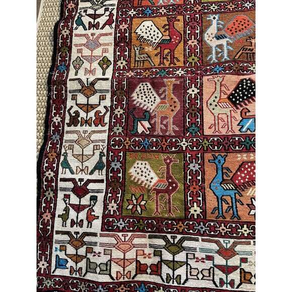 Silk Kilim-Sumak Geometric Area Rug Hand-Woven Tribal Carpet 38”x 27.5” - Picture 7 of 9